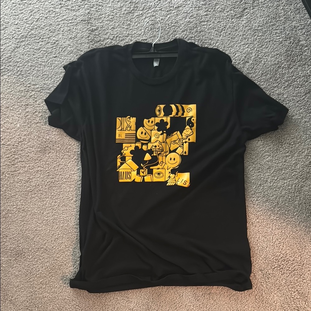 Black Graphic Tee with Yellow Design